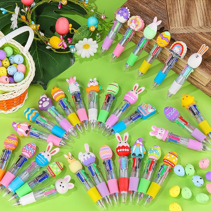 CZWZ 30Pcs Mini Multicolor Pens in One 4-in-1 Cute Pens Bulk, Ballpoint Pen for Birthdays and Parties, Fun Gifts Assorted Ink Kawaii Pen(Easter Egg Style)