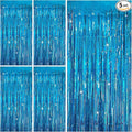 K.E.J. Blue Tinsel Curtain Party Backdrop 5 Packs Glitter Foil Fringe Curtain Decor Streamers Photo Booth for Multiple Occasions