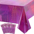 4 Pack Iridescence Plastic Tablecloths Shiny Disposable Laser Rectangle Table Covers Holographic Foil Tablecloth Iridescent Kpop Birthday Bridal Wedding Party Decoration, 54" x 108"(Pink & Purple)