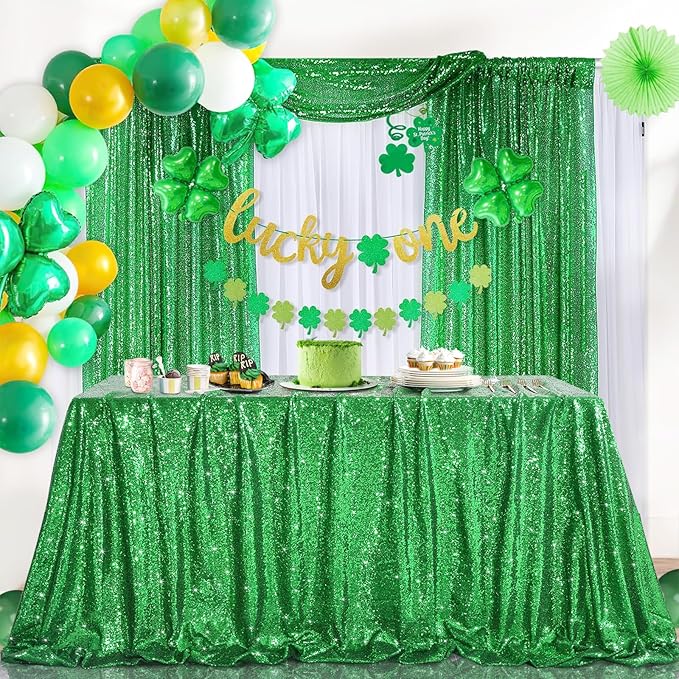 B-COOL Green Sequin Backdrop Curtain 6 Panels 2ftx8ft Glitter Curtain Drapes Background for Birthdat Wedding Ceremony Stage Party Background Decorations