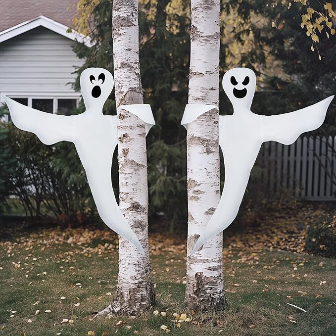 JOYIN Halloween 2 Pcs Tree Wrap Ghost Decoration Outdoor, 53” Bendable Flying Ghost for Trees Yard Lawn Garden Prop, Party Supplies, Haunted House Indoor Decor