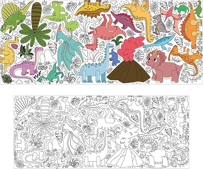 OHOME Dinosaur Giant Coloring Poster/Tablecloth - Dinosaur Birthday Decorations - 30 x 72 Inches Jumbo Coloring Banner Kids Crafts Toys Activities Decor Party Favors Supplies
