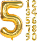 40 Inch Large Gold Number Balloons 5 Aluminum Foil Mylar Big Number Balloons 0-9 Suitable for Gold Birthday Parties, Weddings and Anniversary Photography