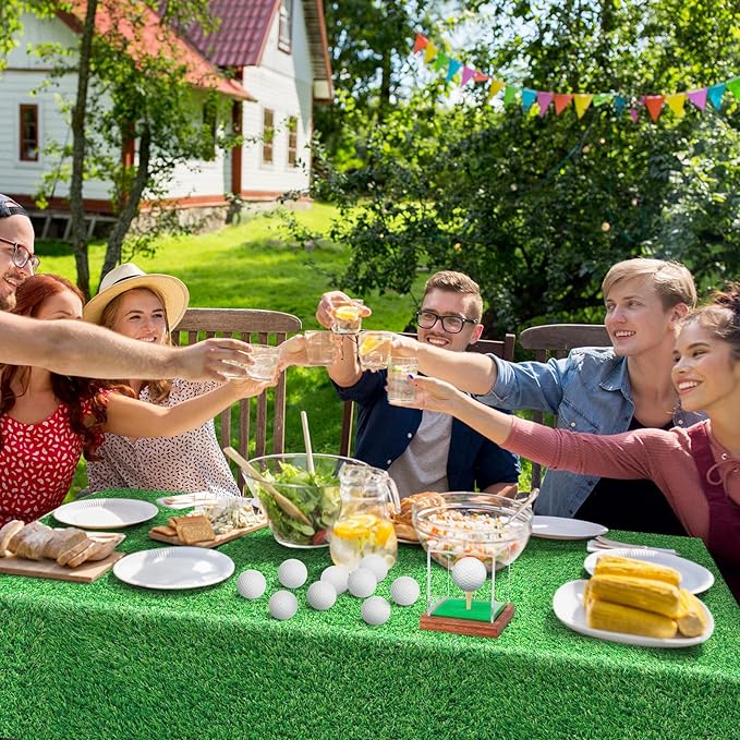 2 Pack Green Grass Tablecloth Golf Table Cloth 54 x 108 Inch Disposable Plastic Grass Tablecloth for Golf Birthday Party Games Decoration Outdoor Picnics Dining Rectangle Table Cover
