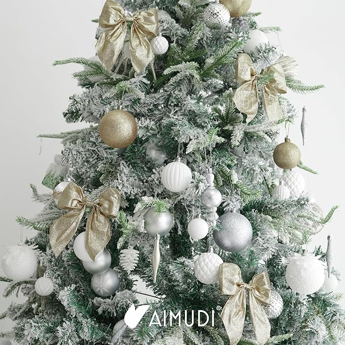AIMUDI Champagne Glitter Wired Ribbon Bows with Twist Tie 5.5" Premade Metallic Christmas Bows for Gift Wrapping, Wreath, Garland, Holiday Crafts Party Home Outdoor Christmas Tree Decorations, 12 PCs