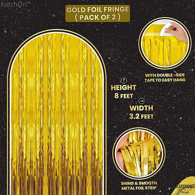 KatchOn, New Years Eve Party Supplies 2026 - Huge, Set of 110 | Black Happy New Year Balloon Banner | New Years Photo Booth Props, Gold Fringe Curtain Backdrop | NYE Decorations 2026