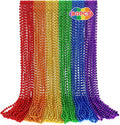 Pride Necklace Accessories , 30PCS Rainbow Beads Necklaces, 6 Kinds Metallic Rainbow Beads Bulk, Round LGBTQ Pride Stuff for Gay Lesbian, Costumes Decor for Parade Throws Party Favors