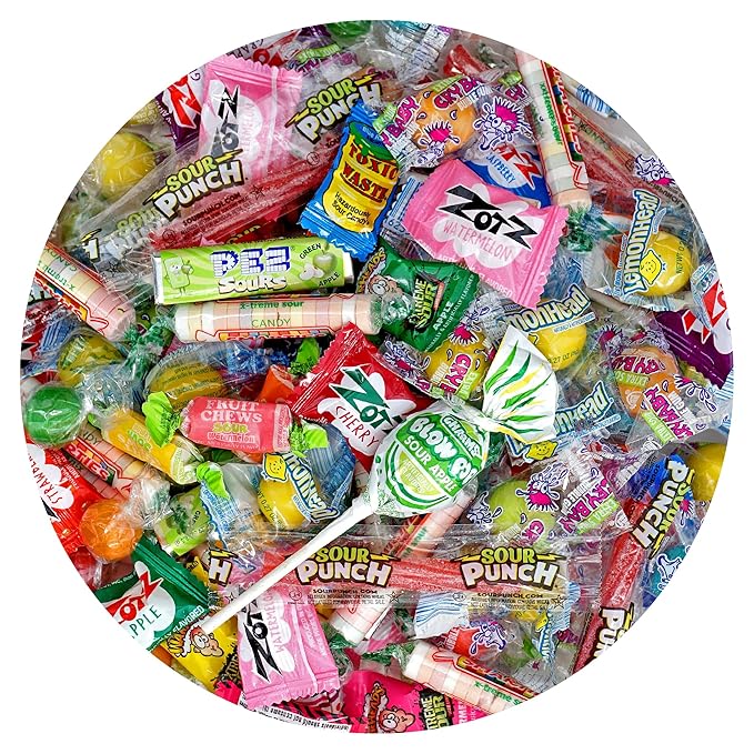 Sour Candy Variety Pack, 4 Pound Sour Candy Mix, Individually Wrapped Bulk Candies, Party Mix Assortment, Pinata Stuffers, Candies For Goodie Bags
