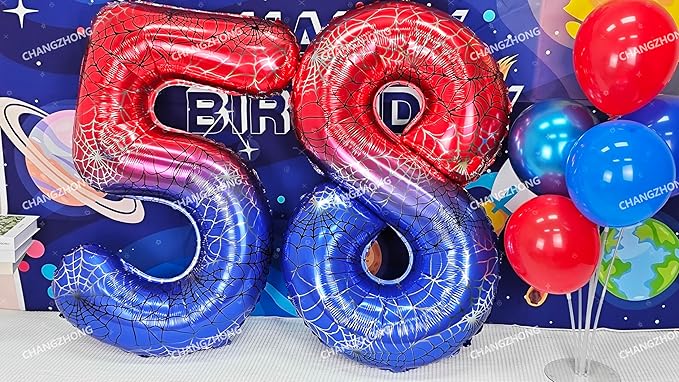 40 Inch Red and Blue Spider Theme Large Number 3 Balloon Giant Foil Birthday Balloons for Spider Theme Party Boy or Girl 3 th Birthday Wedding Anniversary Baby Shower Party Decorations