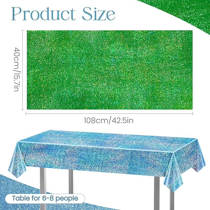 Sparkling Holographic Laser Tablecloth - Shimmering, Waterproof, Easy to Clean - Ideal for Bachelorette, Birthday, Wedding, and Anniversary Party Decorations (Blue & Green, 2)