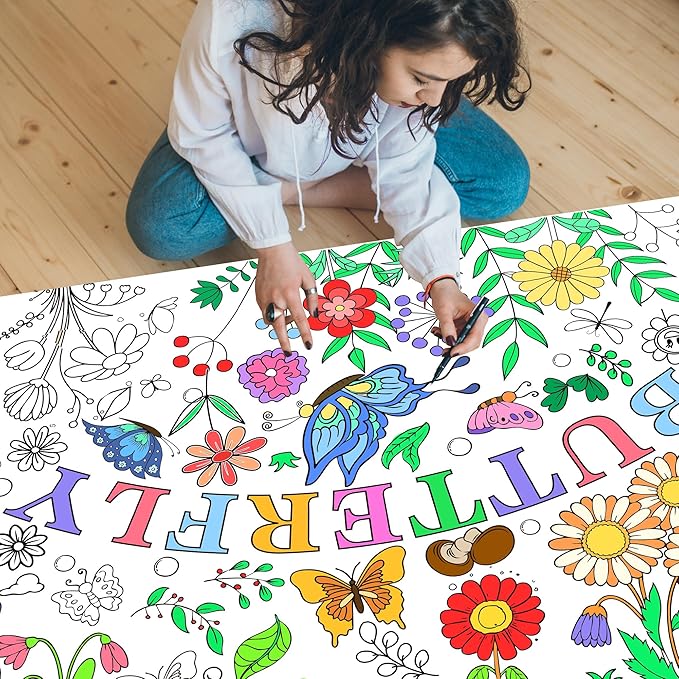 Giant Coloring Poster, Butterfly Coloring Paper Tablecloth for Home Activity Birthday Party Supplies 30 x 72 Inch