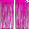 Hot Pink Party Streamers Backdrop - GREATRIL Shiny Fuchsia Tinsel Foil Fringe Curtain for Birthday/Flamingo/Fancy/Galentine/Breast Cancer Awareness Decorations - 3.2ft X 8.2ft - 2 Packs