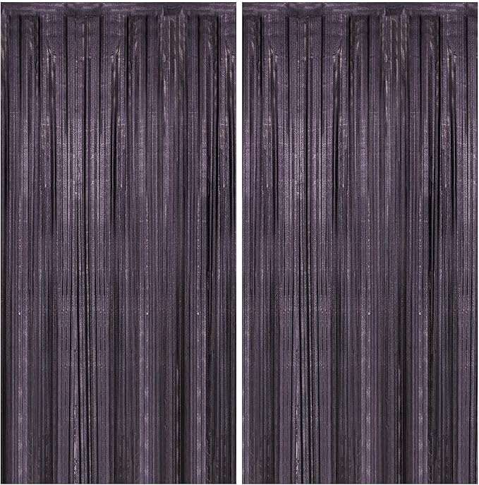 2 Pack 3.3 x 8.2 ft Tinsel Foil Fringe Curtain Backdrop, Upgraded Black Glitter Metallic Streamers Backdrop Curtains for Birthday, Graduation Prom, Halloween, Hoilday Themed Party Decorations