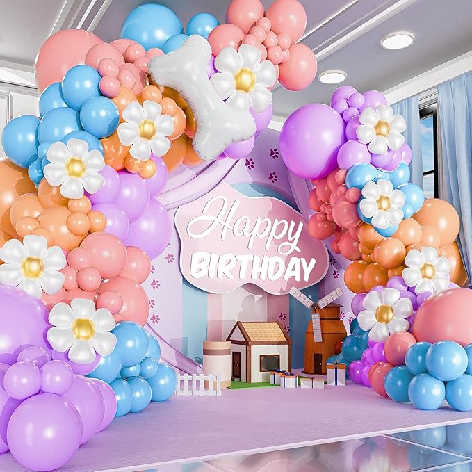 ALL-IN-1 Blue Balloon Arch Kit with BONUS Bone & Daisy Balloons for Birthday Decoration Girl - Pastel Balloons Garland for Blue Party Decorations & Party Supplies - Puppy Party Decorations