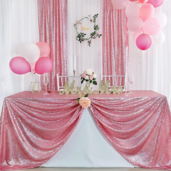 B-COOL Pink Sequin Curtains Fuchsia Glitter Backdrop Curtain Panels 2 Panels 2FTx8FT Backdrop for Baby Shower Wedding Girls Party Sweetheart Birthday Decorations