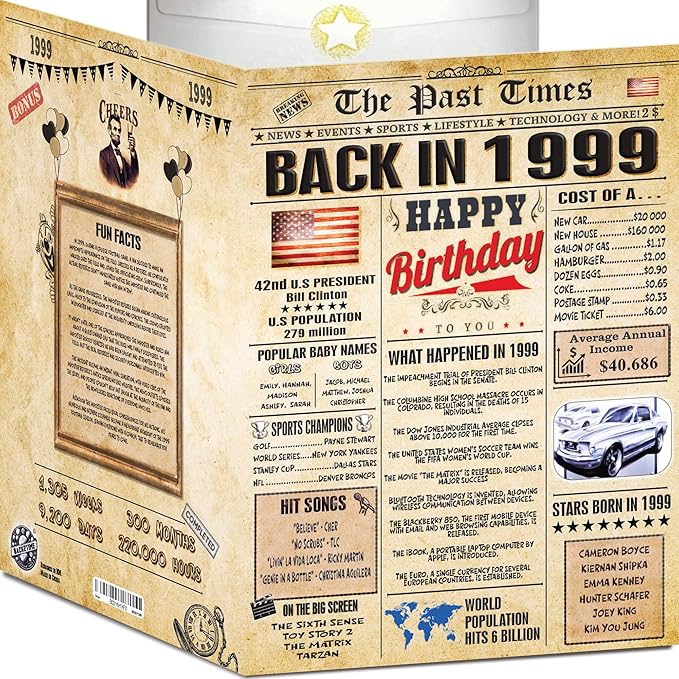 27th Birthday Card for Women Men - Back In 1999 Newspaper - 27 th Happy BIRTHDAY card - 27 birthday gift for Her Him - JUMBO size - 27th birthday decorations Dad Mom - Best gifts for 27 year old