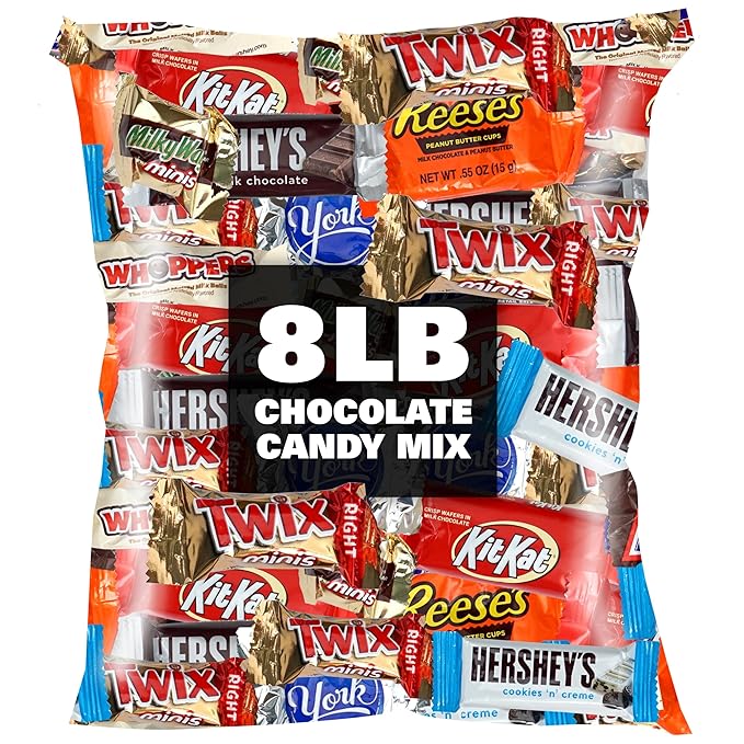 Chocolate Candy Variety Pack, 8lb Bulk Chocolate Candy, Pinata Candy, Individually Wrapped Chocolate Fun Size Candy Bars