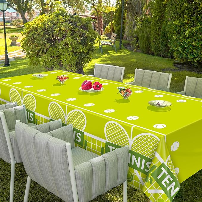 Kochorie 2 Pieces Tennis Party Tablecloth Plastic Tennis Ball Party Supplies Disposable Rectangle Tablecloths for Sports Themed Birthday Parties Decorations Supplies