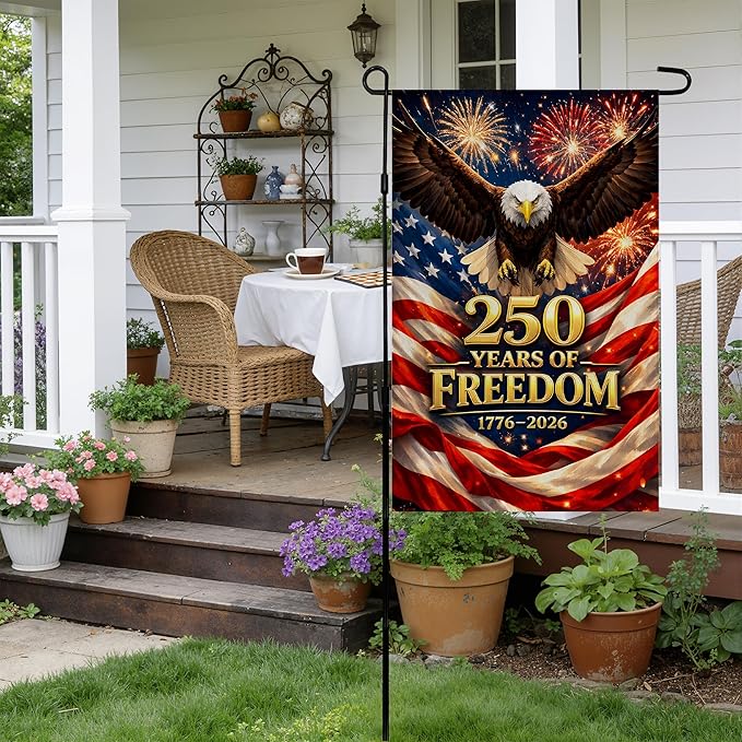4th of July Decorations - America 250th Anniversary Garden Flag | 250 Years of Freedom Patriotic Banner, Fourth of July Accessories for Garden Yard Porch Patio Lawn Outdoor Outside Decor