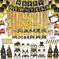 136 Pcs New Years Eve Party Supplies Kit New Year's Eve Party Supply Include Hats Glasses Headbands Blowouts Balloons Inflatable Fireworks Gun Banner for 2026 Holiday Celebration Decor