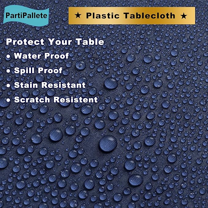 3-Pack Premium Plastic Deep Navy Blue Tablecloth Disposable 54 x 108 Inch. Rectangle Table Cover PEVA Party Marine Midnight Blue Table Cloths for Parties Birthday Wedding Picnic Banquet