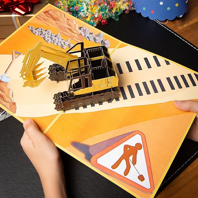 Digger Pop Up Card by DEVINE Popup Cards w/envelope (8"x6") | 3D Birthday Card for Boys Kids Grandson | Pop Up Greeting Cards | 3D Cards All Occasion Funny Excavator