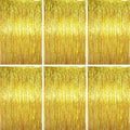 3.3 x 6.6 ft Foil Fringe Backdrop Curtains, Tinsel Streamers Party Decorations, Fringe Backdrop for Birthday, Baby Shower, Gender Reveal, Graduation (6, Gold)
