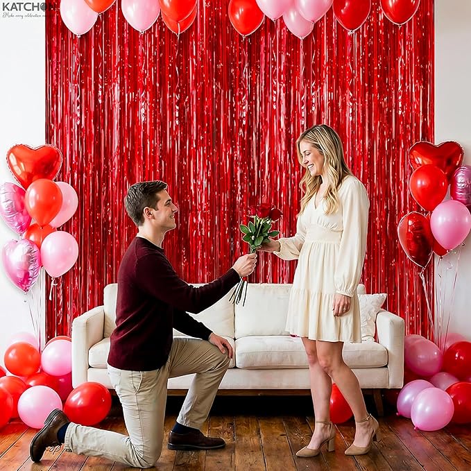 KatchOn, Large Red Streamers for Red Party Decoration - Pack of 2 | Graduation Fringe Backdrop for Nurse Graduation Decorations 2026 | Foil Fringe for Carnival, Casino Theme Party Decorations