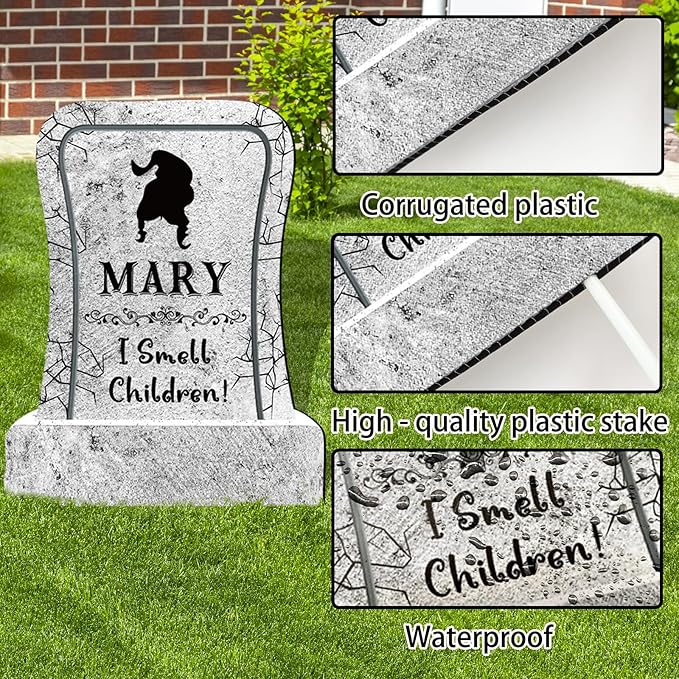 17 Inch Halloween Yard Sign Realistic 3 Witches Tombstones Decorations Outdoor with Stakes, Realistic Witch Themed Halloween Gravestones for Waterproof Scary Decor for Home Office Party Lawn & Yard