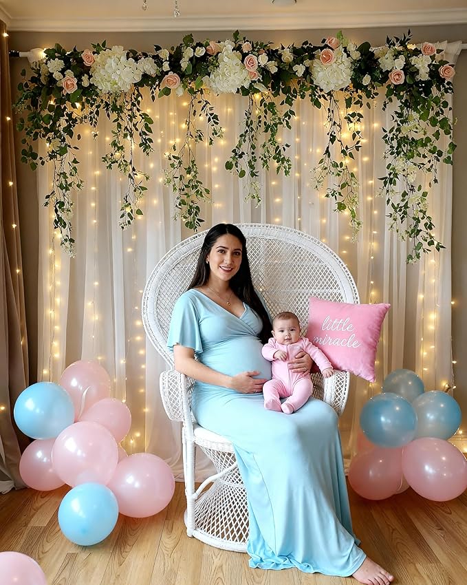 10x10ft White Tulle Backdrop Curtain with Lights String for Parites, Sheer Curtain Backdrop Drapes for Wedding Baby Shower Bridal Shower Birthday Party Photography Background Decoration