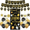 Roetyce Retirement Party Decorations for Men Women, Black Gold Happy Retirement Banner Balloons Hanging Swirls Kit, Lengend Has Retired Backdrop for Coworker, Office Retired Party Supplies