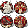 Stained Glass Window Hanging 4 Pcs Set Red Golden Snowflakes 6.3" - Christmas Elk Rabbit Suncatcher Door Garden Sun Catcher Decor Birthday for Mom Woman Nana Men