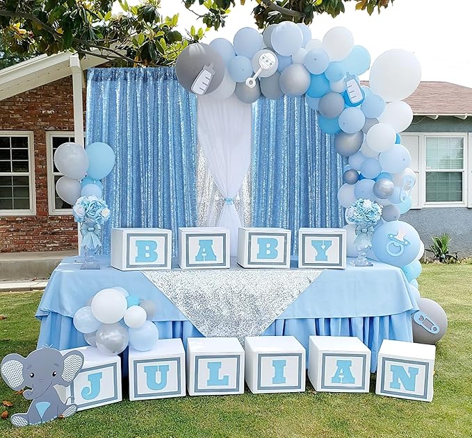B-COOL Baby Blue Sequin Backdrop Curtains 2 Packs 3.3ftx8ft Baby Shower Sparkle Backdrop Fabric Glitter Background Drapes for Party Ceremony Birthday Decoration