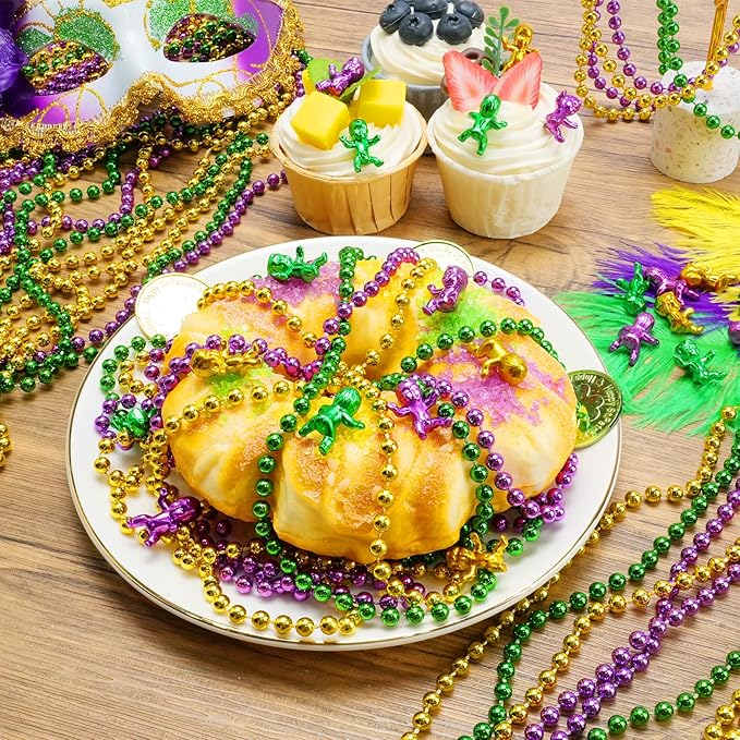 50PCS Mardi Gras Beads Bulk, 33'' Metallic Purple Green Gold Mardi Gras Beads Necklaces Accessories, Carnival Beaded Necklace for Parade Throws Costumes Accessory Party Decorations Supplies Favors