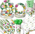 452 Pcs Hawaiian Party Decorations, Tropical Luau Paper Plates Napkins Cups Tablecloth Cutlery Straws for Summer Beach Aloha Floral Hawaiian Birthday Party Supplies Favors, Serves 50