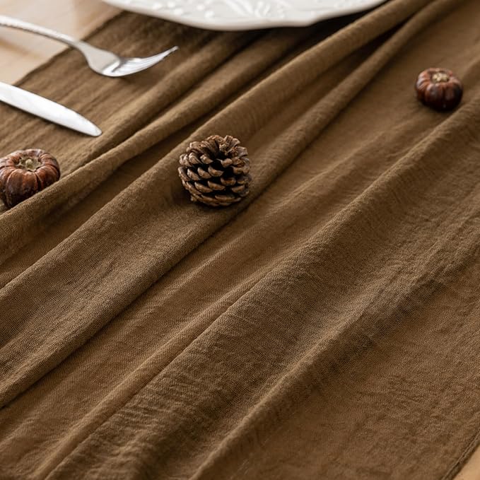 Keketoarrange Coffee Tan Gauze Rustic Cheesecloth Table Runner 120 Inch 10 FT for Wedding Baby Shower Bridal Shower Birthday Engagement Garden Outdoor Party Long Sheer Boho Decorations