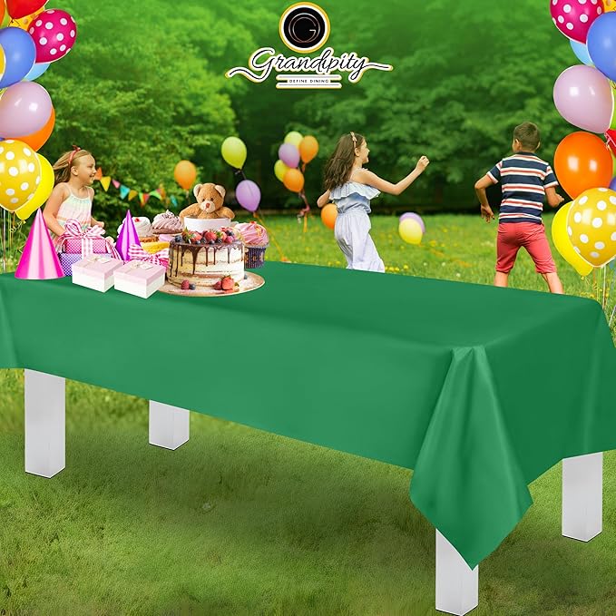 Grandipity 12 Pack Premium Disposable Plastic Tablecloth 54 Inch. x 108 Inch. Decorative Rectangle Table Cover - Green