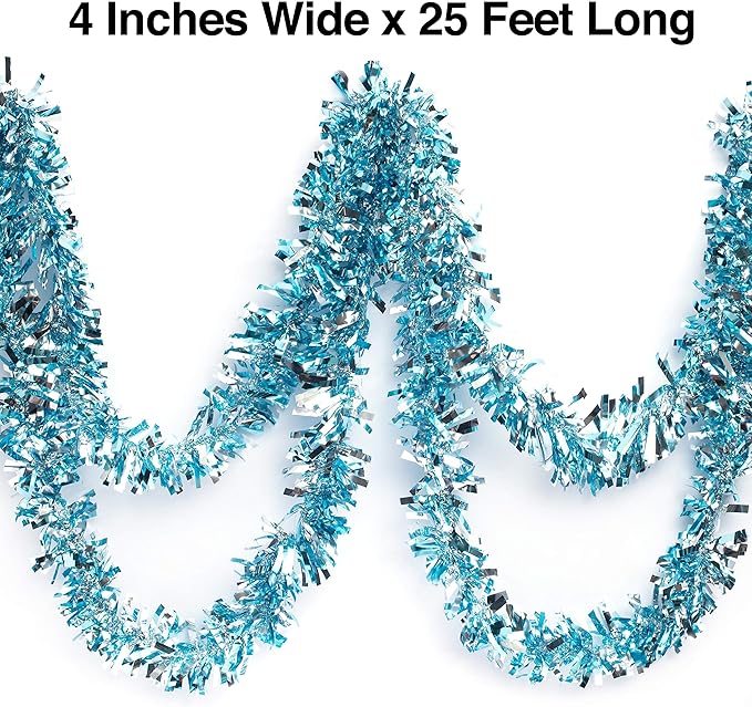 Anderson's Metallic Light Blue & Silver Sparkle Glitter Tinsel Twist Garland, 25ft Holiday Decoration, Christmas Tree Trim, Parade Float Decor, Party Supplies, Graduation, Event Garland