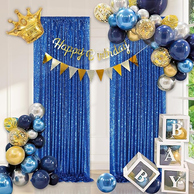 Royal Blue Curtain Panels Sequin Backdrop 6 Pieces 2ftx8ft Sparkly Curtain for Birthday Bridal Shower Theme Decorations
