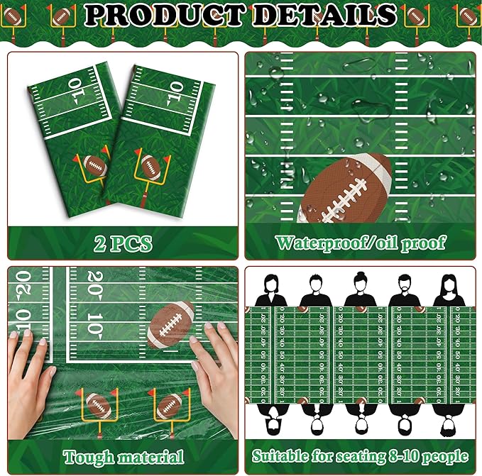 Super Game Bowl Party Decorations 2026 - Green Tablecloth for Football Party Decorations Favors Supplies | Game Day Table Cloth Backdrop Banner Indoor Outdoor -Football Birthday Table Cover for Home