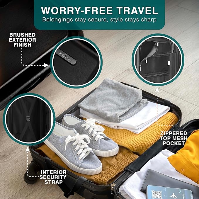 TRAVELARIM 24 Inch Luggage with Spinner Wheels, Hard Shell Suitcase with TSA Locks for Luggage, Travel Large Suitcase, Expandable Hard Shell Suitcases, Black
