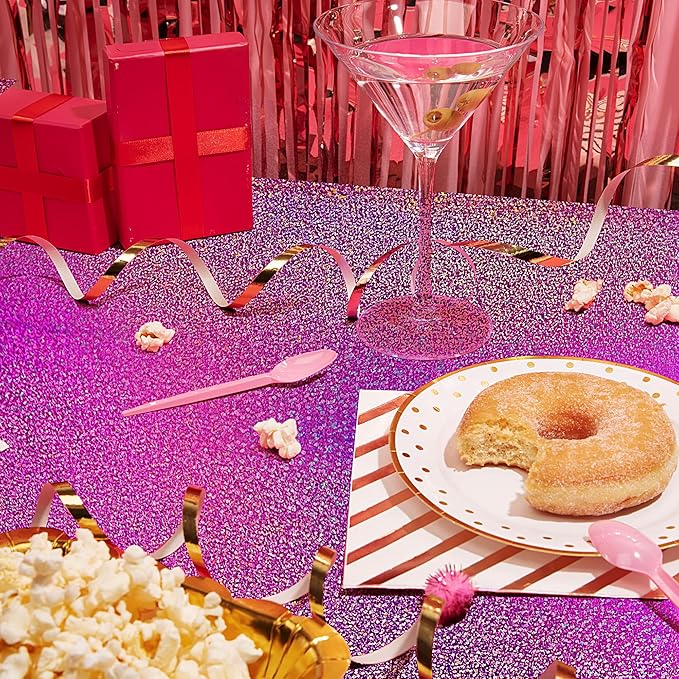 Purple & Blue & Fuchsia Red Holographic Tablecloth 40" x 108" Party Decoration Valentine's Day Birthday Party Table Decor Iridescence Plastic Table Cloth for Halloween Bachelorette Supplies