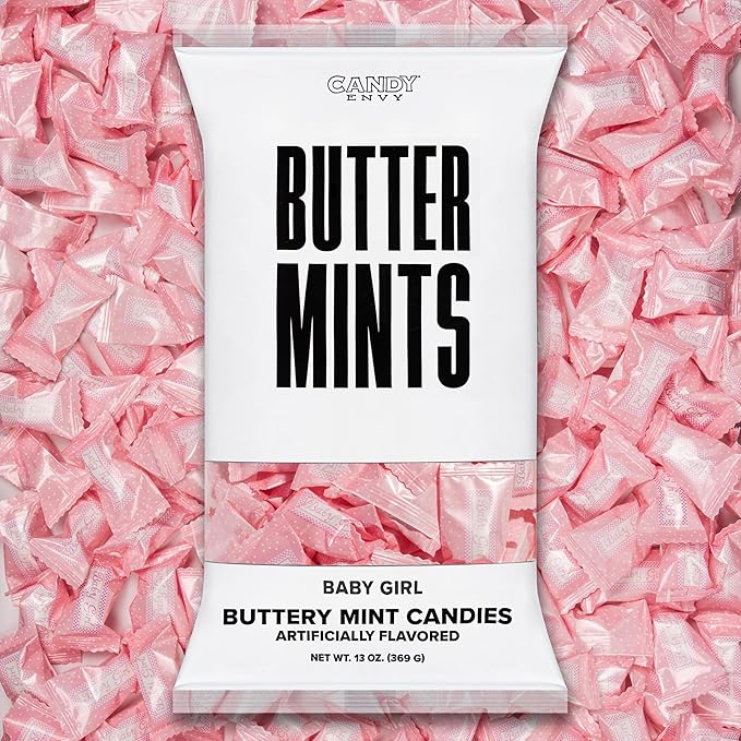 Candy Envy - Baby Girl Buttermints - 13 oz. Bag - 100 Individually Wrapped Candy Mints - Baby Shower Favors