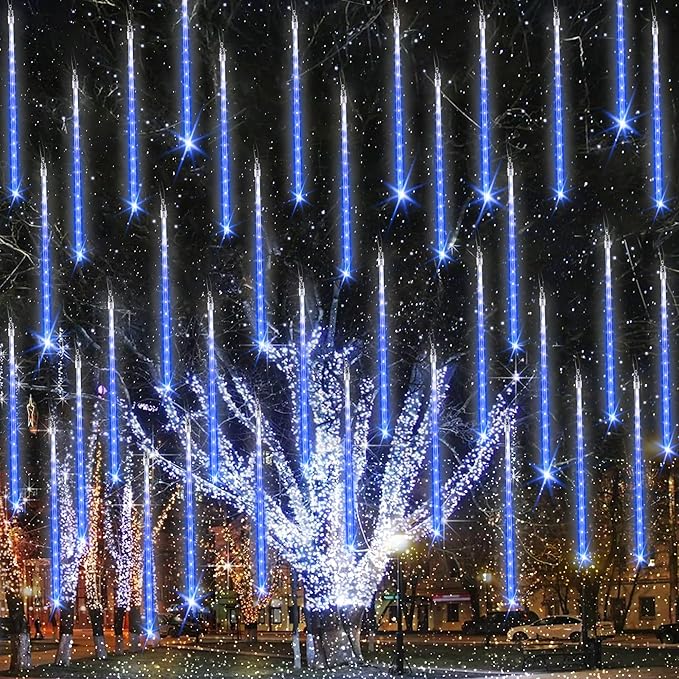 iBaycon 20 Tubes 640 LED Meteor Shower Rain Lights, 15.7 inches Cascading Icicle Lights Waterproof Outdoor, Connectable Falling Raindrop Light with Timer for Holiday Party Christmas Decorations