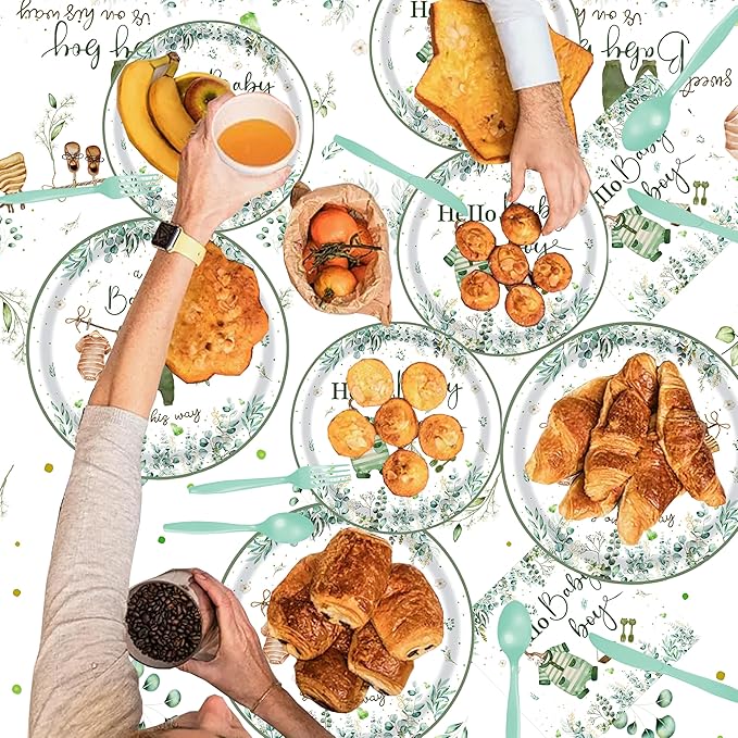 Baby Boy Shower Party Decorations – 194 PCS A Sweet Boy Is On His Way Party Supplies for 24 Guests, Includes Plates, Cups, Napkins, Cutlery, Banner & Tablecloth