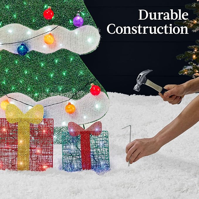 Best Choice Products 6ft Lighted 2D Christmas Tree Outdoor Décor, Large Holiday Yard Decoration w/ 170 Twinkling LED Lights, Storage Bag - Multicolor