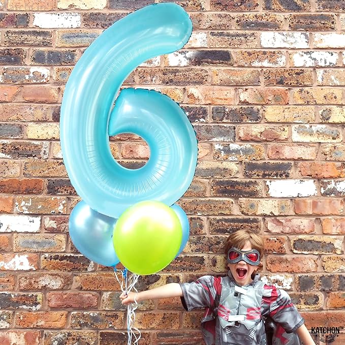 KatchOn Giant Light Blue Number 6 Balloon - 40 Inch, Pack of 1, Helium Supported, Unisex Children, Birthday, Number Balloon