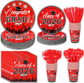 175PCS Graduation Plates and Napkins Set 2026 Graduation Party Supplies Tableware Set Include Paper Plate Napkin Cup Knife Fork Spoon for Grad Party Decor Serve25 (Red and Black)