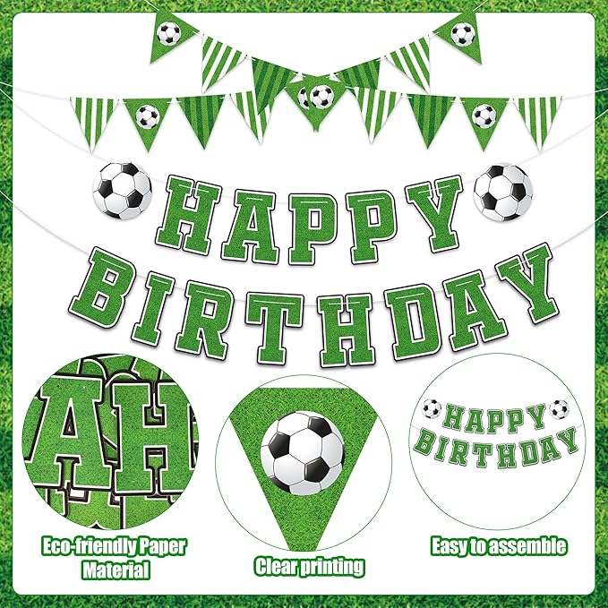 Soccer Happy Birthday Banner Soccers Sports Paper Garland Soccer Pennant Bunting Flag Decor Soccers Happy Birthday Party Decorations for Kids Boys and Girls Sports Football Birthdays Party Supplies