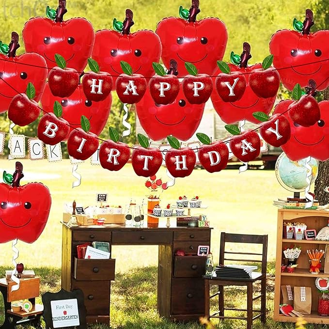 Apple Happy Birthday Banner – Fruit-Themed Birthday Decoration Banner for Party Backdrops, Indoor Celebration Décor, Dessert Table Styling, Wall Hanging Display, and Creative Birthday Event Setup